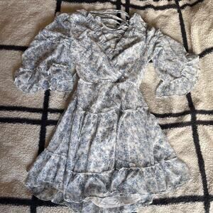 White and blue floral Dress